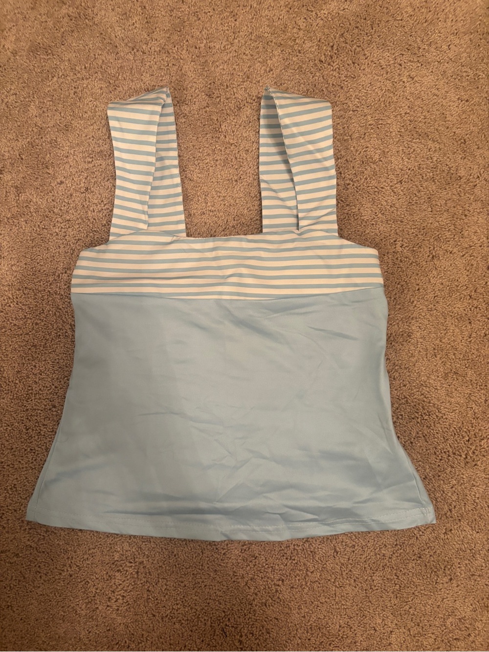 Blue Striped Square-Neck Tank Top with Tie Detail in Back